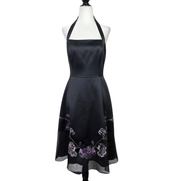 Laundry Shelly Segal Satin Halter Neck A-Line embroidered Midi Dress - Picture 1 of 13